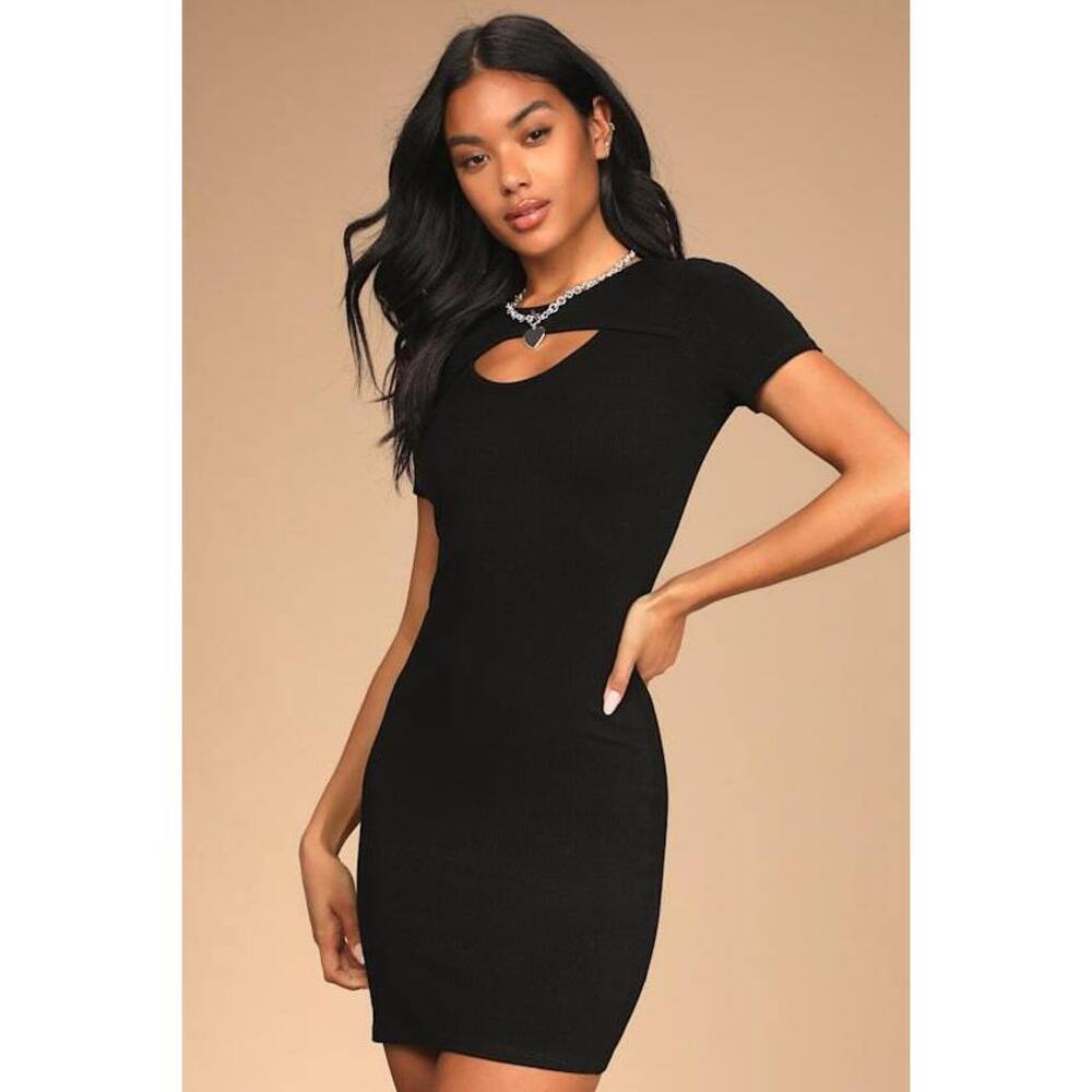 Lulus Beyond Basics Black Ribbed Cutout Bodycon Mini Dress - Size S